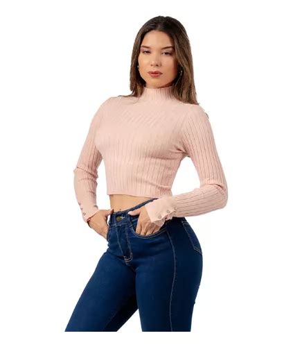 Chompa Crop Cuello Alto De Cashemira Color Nude Cuotas Sin Inter S