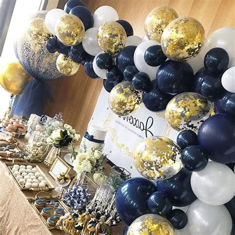 METABLE Ballons Bleu Marine Blanc Or 100 Pouces Confetti En Or Et Mat