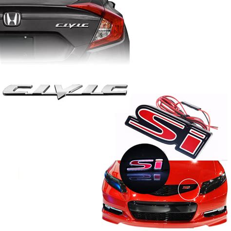 2006 2011 Honda Civic Si Set Red Si 3d Led Front Grille Emblem With Makoto Jdm