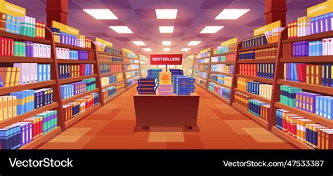 Cartoon bookstore interior with books on shelves Vector Image