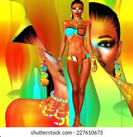 Bikini Model Digital Art Style Colorful Stock Illustration 227610688 Shutterstock