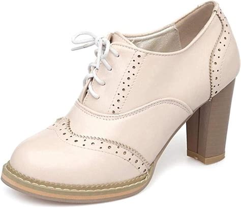 Zapatos de tacón alto grueso para mujer estilo Western Oxford con