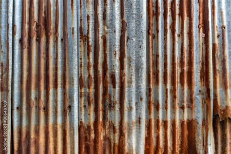 Rusted Galvanized Iron Plate Red Stain On Old Metal Sheet Wall Texture