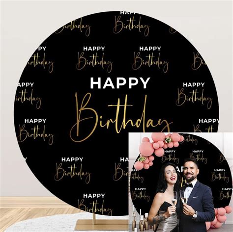 Amazon Yongfoto Black Gold Happy Birthday Round Backdrop Cover