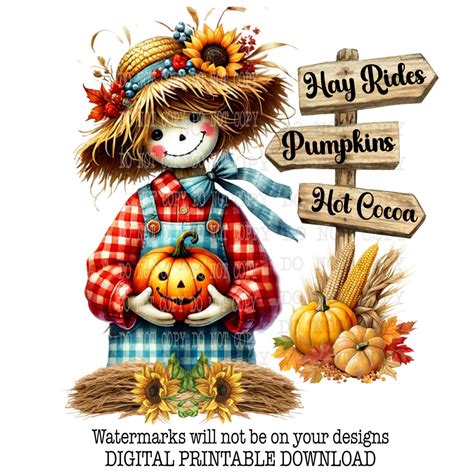 Scarecrow Png, Scarecrow Clipart, Fall Clipart, Digital Download ...