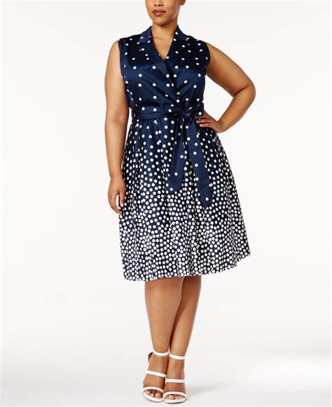 Anne Klein Sleeveless Polka Dot Printed Wrap Dress In Blue Lyst