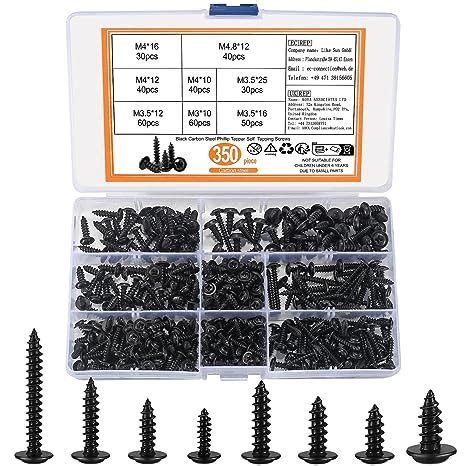 350 Stk Selbstschneidende Schrauben Schwarz Blechschrauben