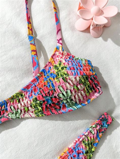 Spring Break Ditsy Floral Racerback Pcs Women Swimsuit Sexy Fashion Beach Bikini Set SHEIN USA