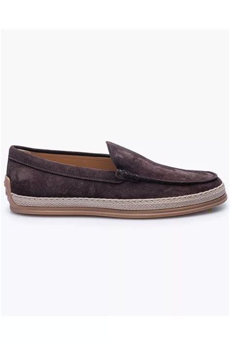 Tod S Pantofola Raphia Mocassins Marron Foncé En Croûte De Cuir Avec Empeigne Unie Et