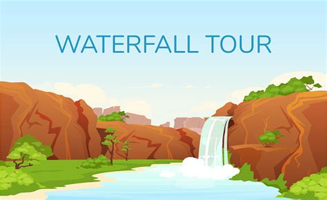 Spanduk Wisata Air Terjun Template Vektor Datar Ilustrasi Stok Unduh