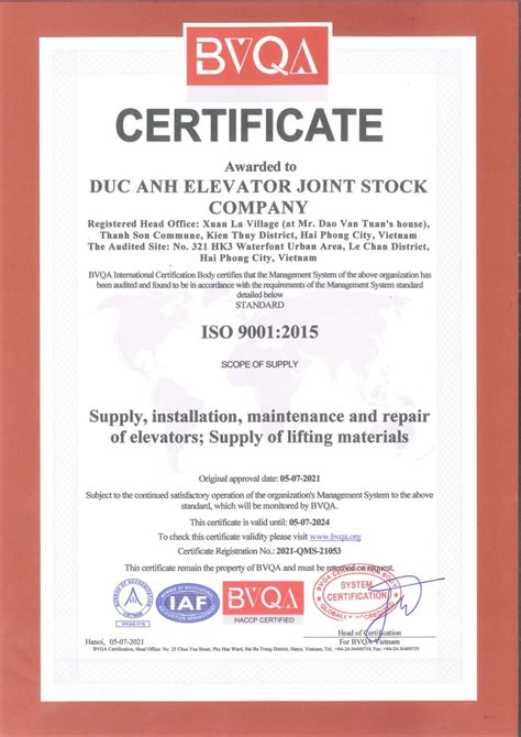 Thang Máy Đức Anh Tự Hào đón Nhận Chứng Chỉ Iso 90012015