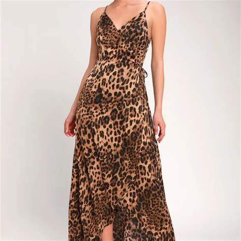 Lulus Leopard Print Satin Maxi Wrap Dress Gem