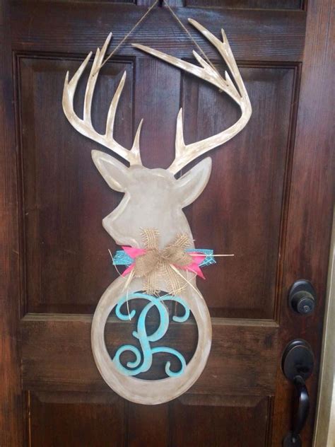 Coral And Turquoise Deer Head Monogram P Door Hanger