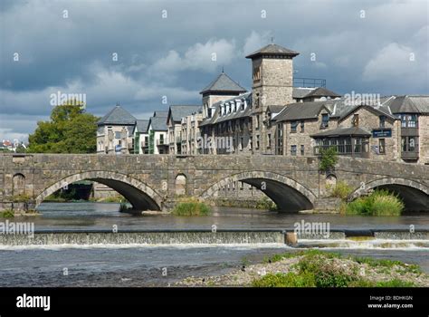 Riverside Hotel And Stramongate Bridge Over River Kent Kendal Cumbria