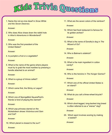Kids Trivia Questions And Answers Fun Trivia Questions And Answer