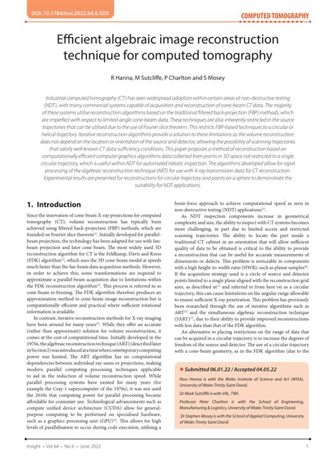 Pdf Efficient Algebraic Image Reconstruction Technique For Computed