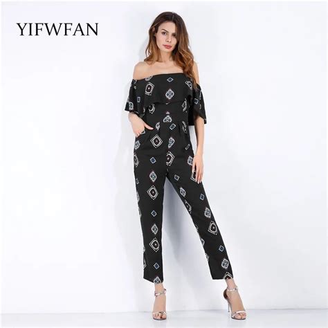 YIFWFAN Sexy Off Shoulder Jumpsuit Chiffon Female Summer Vintage