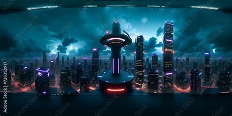 Cyberpunk High Rise Buildings generative ai üretken yapay zeka Stock