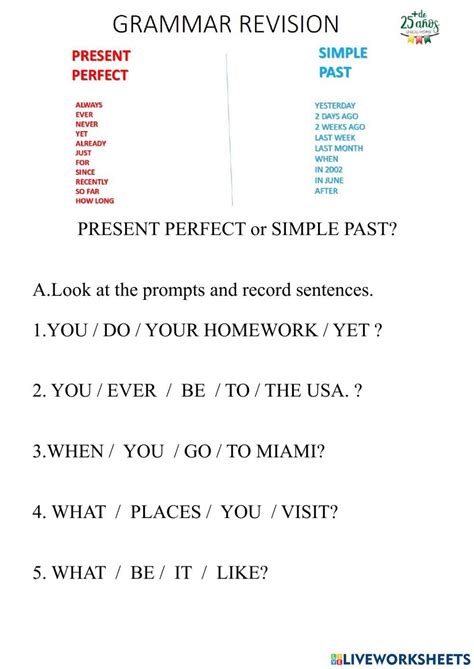 Present Perfect Vs Simple Past Interactive Exercise For 9 Live Worksheets