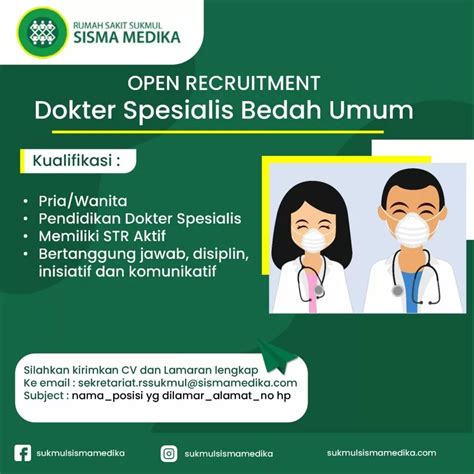 Lowongan Pekerjaan Dokter Spesialis Bedah Umum Rumah Sakit Sukmul