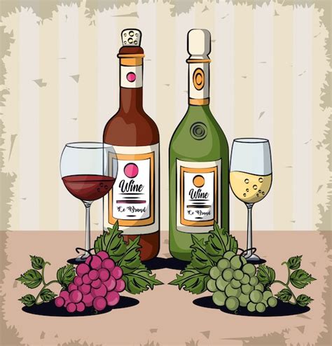 Copos de vinho e garrafas frutas uvas vector design ilustração