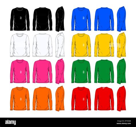Eight Colors Long Sleeve T Shirt Design Template Front Side And Back