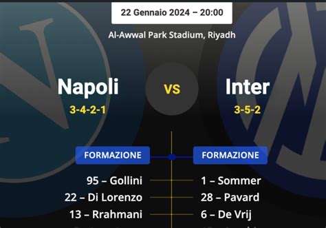 Le Formazioni Ufficiali Di Napoli Inter Inzaghi Fa Un Cambio