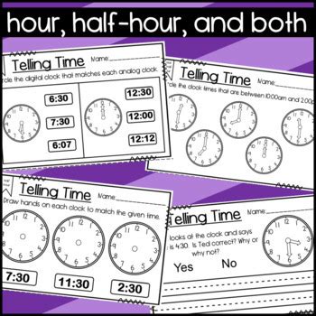 Telling Time Exit Slips Hour And Half Hour Exit Tickets Assessment