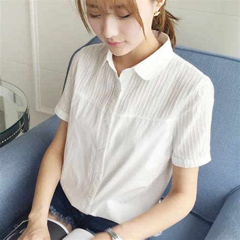 Summer Peter Pan Collar Cotton Shirt Small Fresh Slim Shirt White