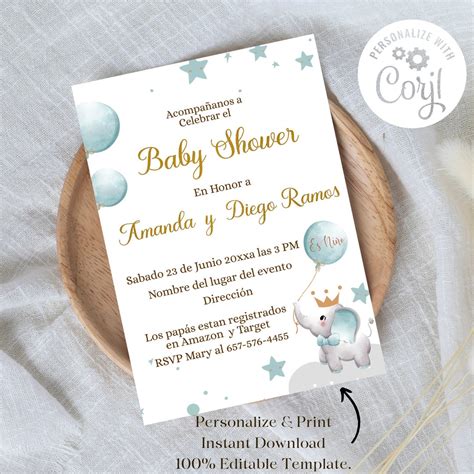 Spanish Elephant Baby Shower Invitation Printable Couples Or Mom To Be