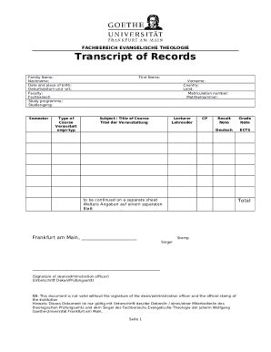 Goethe Universitttranscripts And Certificates Doc Template Pdffiller