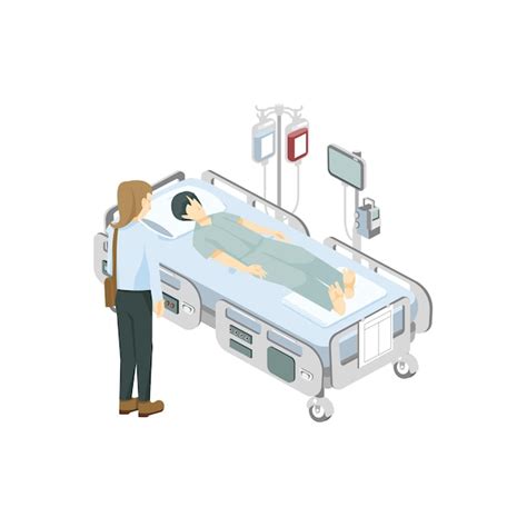 Paciente na cama do hospital e ilustração vetorial gráfica do visitante