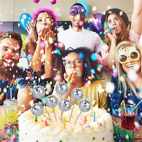 20 Pieces Disco Ball Cupcake Toppers Mini Disco Balls Happy Birthday