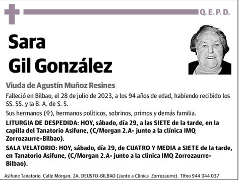 Sara Gil Gonz Lez Esquela Necrol Gica El Correo