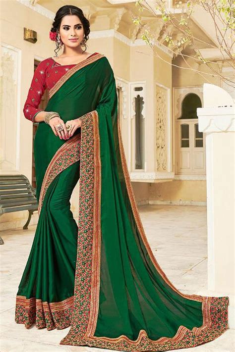 Green Vidya Balan Style Border Wali Sadi With Heavy Blouse Catalog No