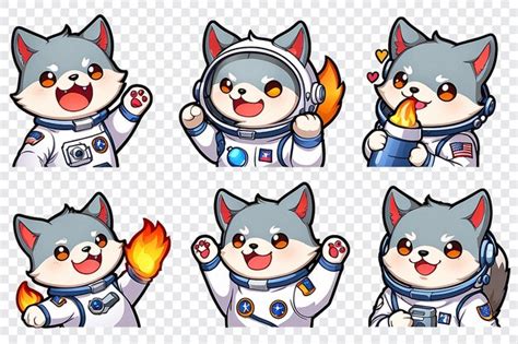 A Series Of Cartoon Cats In Space Suits Premium AI Generated PSD