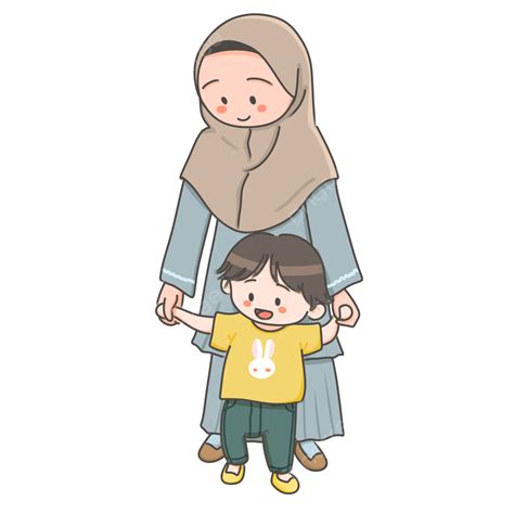 Gambar Ibu Dan Anak, Mama, Keluarga Muslim, Bayi Kecil PNG Transparan ...