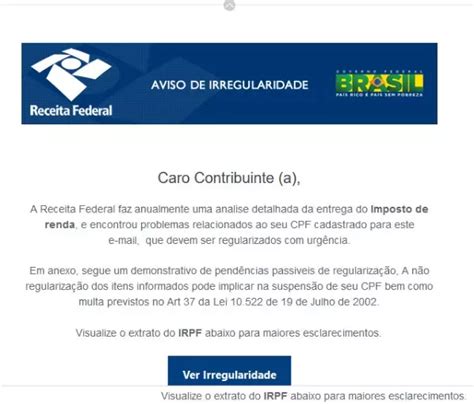 Golpe Receita Alerta Para E Mail Falso Sobre Regularização Do Cpf