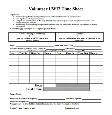 Making The Most Of Your Volunteer Time Sheet Free Sample Example