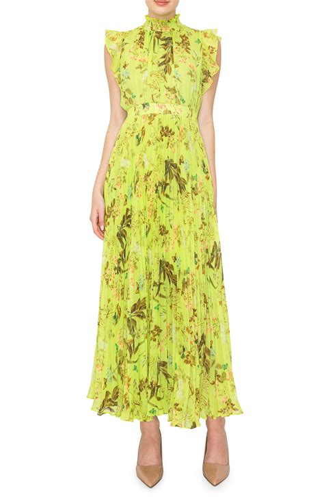 Melloday Patterned Flutter Sleeve Maxi Dress In Yellow Lyst