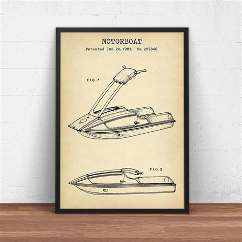 Jet Ski Poster, Patent Prints, Water Ski Decor, Kawasaki Motorboat, Summer Decor, Lake House ...