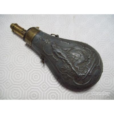 Poire A Poudre Noire Vide De Chasse Zinc Ancienne D Cor Chasseur Et