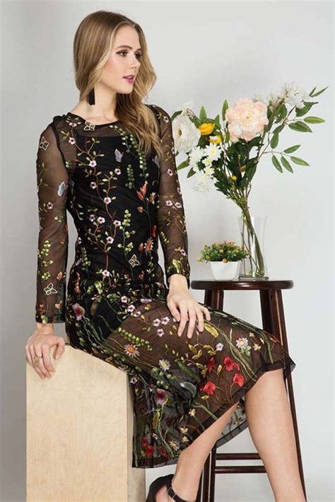 Floral Embroidered Sheer Layer Dress Dresses Street Style Dress