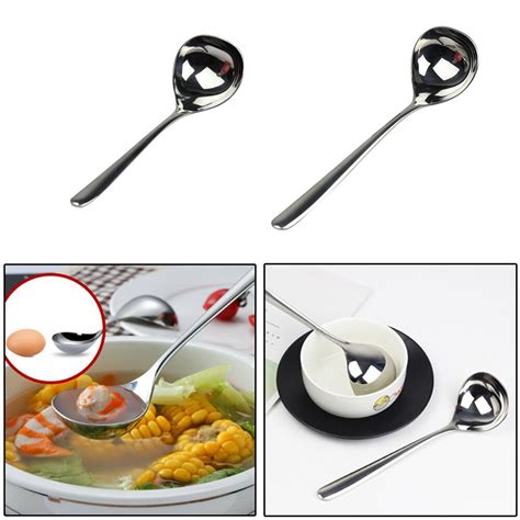 Long Handle Korean Rice Soup Spoon Stainless Steel Round Dinner Spoons