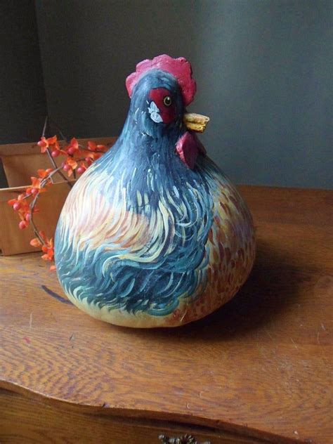 Hand Painted Chicken Gourd Large Dried Hen Gourd Etsy Hand Painted Gourds Chicken Crafts