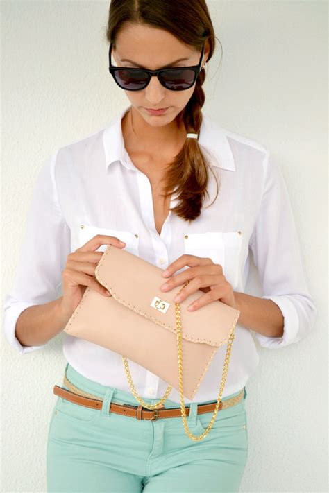 Leather Purse Nude Leather Clutch Handmade Leather Bag