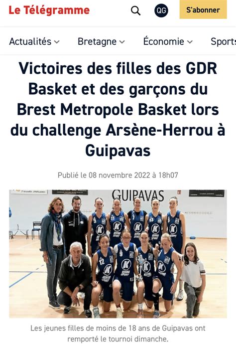 DANS LA PRESSE LE TÉLÉGRAMME Victoires des filles des GDR Basket