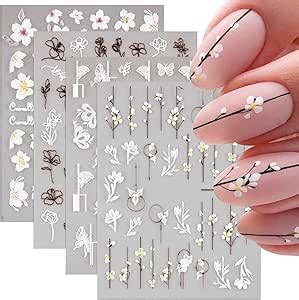 BETESSIN 8 Blatt Nagelsticker Blumen Schmetterling 5D Nagelaufkleber