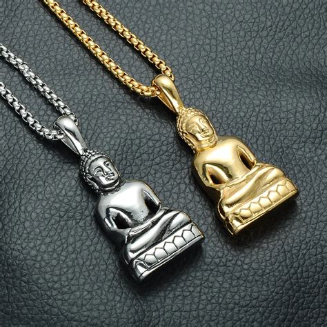 MCSAYS Hiphop Jewelry Stainless Steel Iced Out Buddha Pendant Box Chain