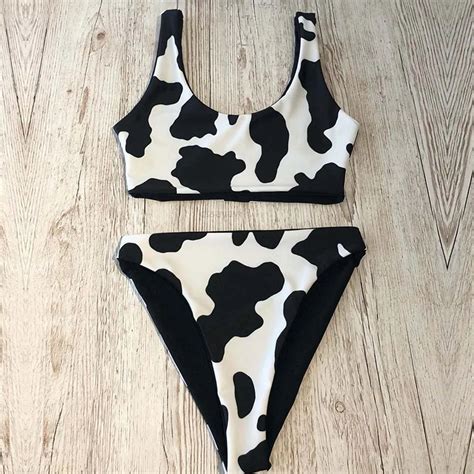 Cow Pattern Print Bikini Set Sexy High Cut Swimsuit New Push Up Bikinis